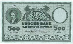 500 kroner 1974 A.5229388. Kv.1/1+