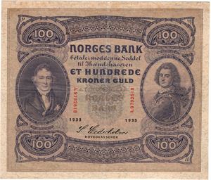 100 kroner 1933 A.9732518. S-seddel. Kv.1+