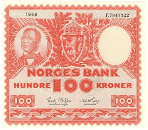 100 kroner 1958 F.7847322. Kv.0