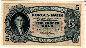 5 kroner 1937 P Ex. Skanfil Kv.0/01