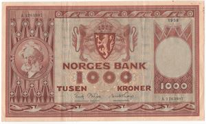 1000 kroner 1958 A.1263987. Kv.1