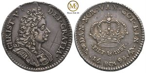 2 mark 1699 Christian V. Kv.1+/01