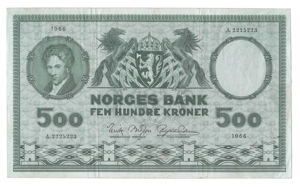 Norge 500 kroner 1966 A kv. 1