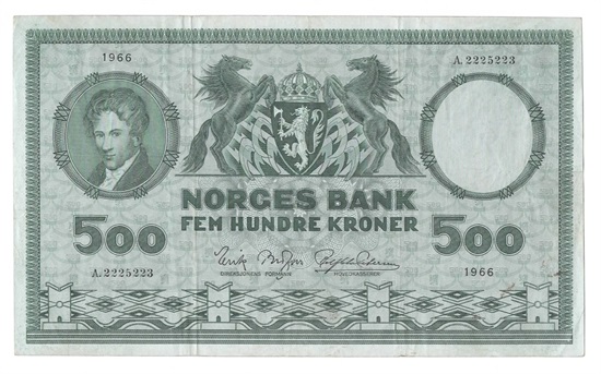 Norge 500 kroner 1966 A kv. 1