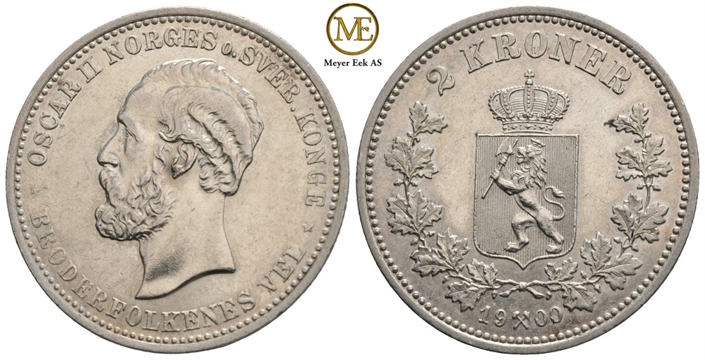 2 kroner 1900 Oscar II. Kv. God 01