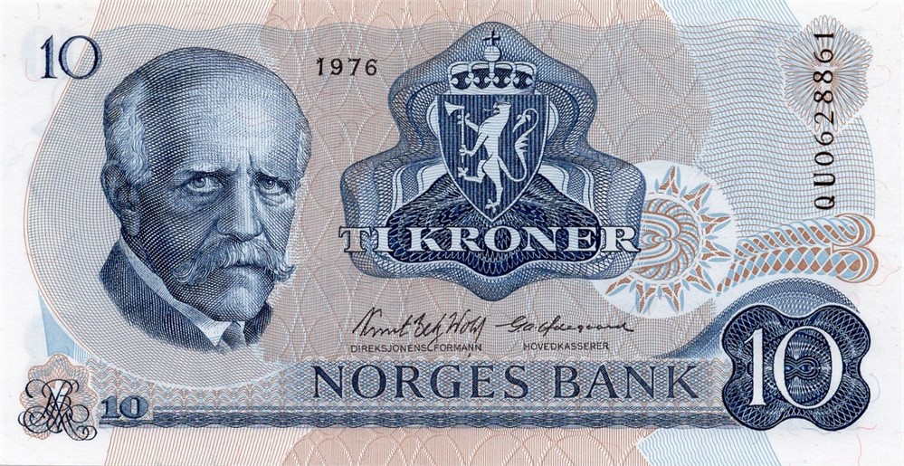 10 kroner 1976 QU erstatningsseddel. Kv.0