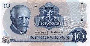 10 kroner 1976 QU erstatningsseddel. Kv.0