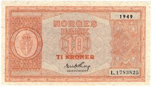 10 kroner 1949 L.1783825. Kv.0