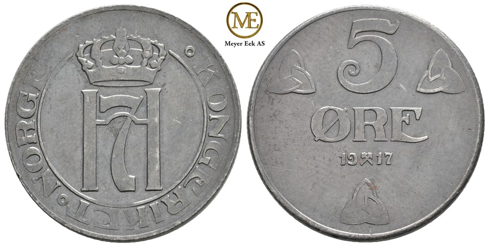 5 øre 1917 Jern Haakon VII. Kv.0