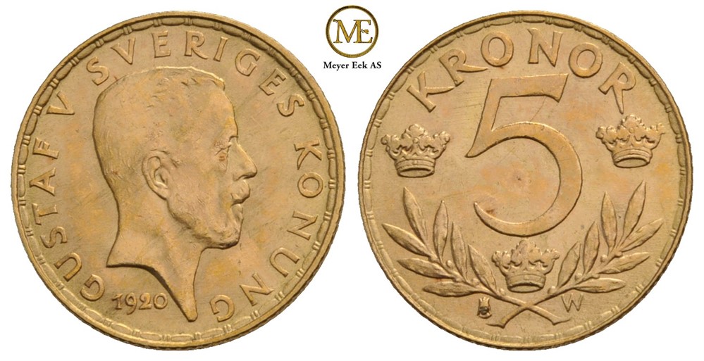 5 kronor 1920 Gustav V. Kv.0