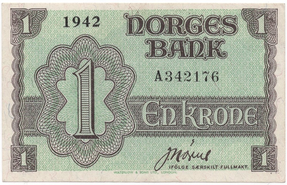 1 krone 1942 A.341276. Kv.1+/01