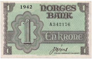 1 krone 1942 A.341276. Kv.1+/01