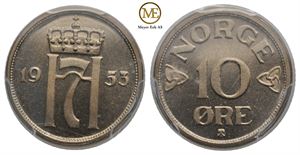 10 Øre 1953 Haakon VII. SP67. Prakt eksemplar