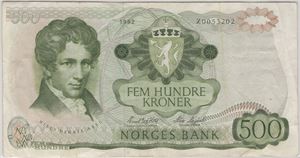 500 kroner 1982 Z.0053202. Erstatningsseddel. Kv.1-