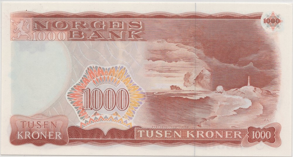 1000 kroner 1975 X.0215168. Erstatningsseddel. Kv.0