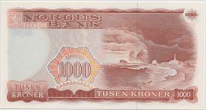 1000 kroner 1975 X.0215168. Erstatningsseddel. Kv.0