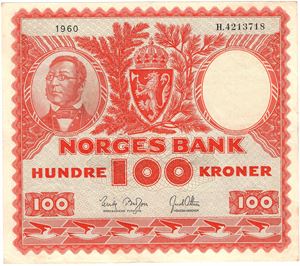 100 kroner 1960 H.4213718. Kv.1+