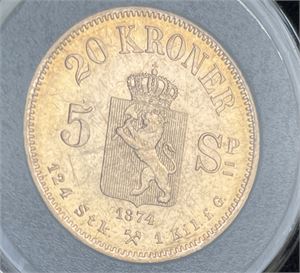 20 kroner 1874 gull Kv.0/01