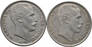 Lot. 1 kroner 1908, 12, 14 og 1916. VK.