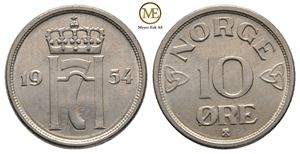 10 øre 1954 Haakon VII. Kv.0