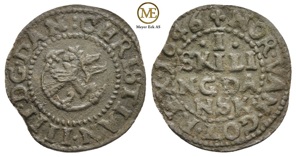 Skilling 1646 Christian IV. NM.138. Kv.1+/01