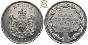 2 kroner 1907 Jub. Haakon VII. Kv.0