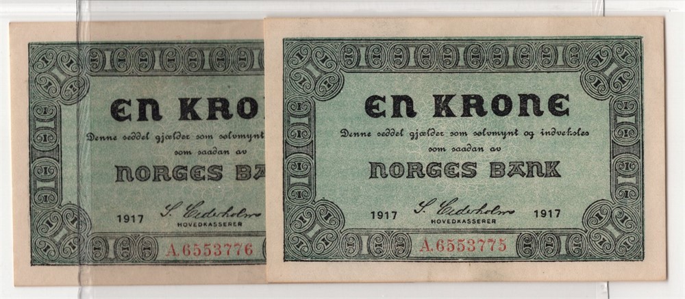1 krone 1917 A. i serie. Kv.0/01