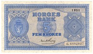 5 kroner 1951 G.6882627. Kv.0