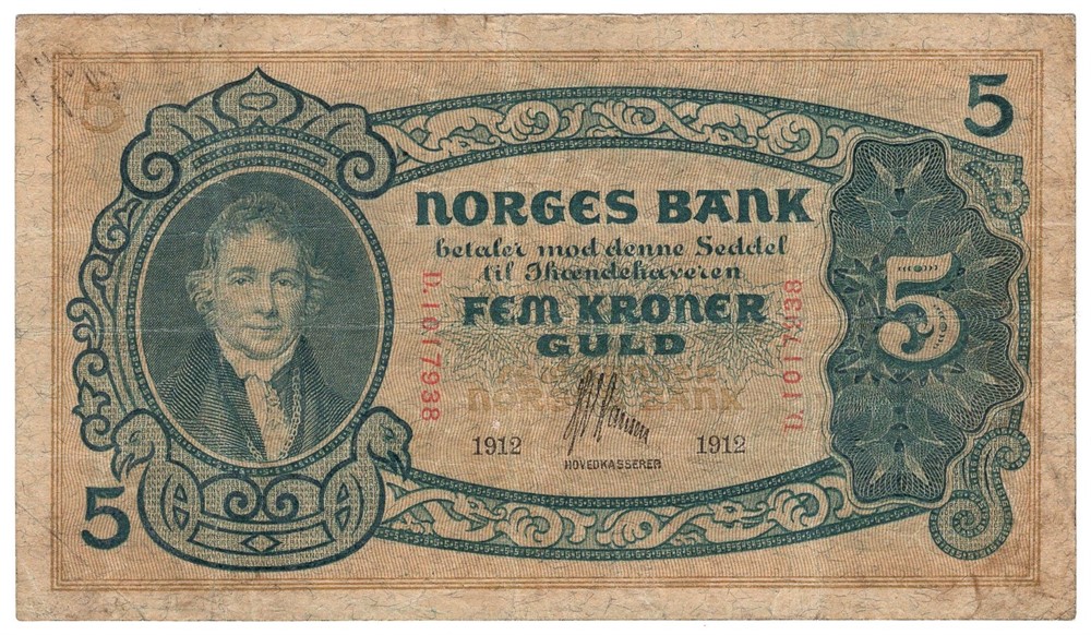 5 kroner 1912 D.1017938. Grotesk. S-seddel. Kv.1