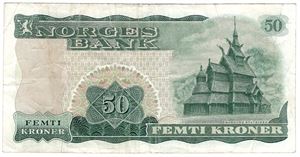 50 kroner 1971 Z.0252499. Erstatningsseddel. RRR-seddel. Kv.1/1-