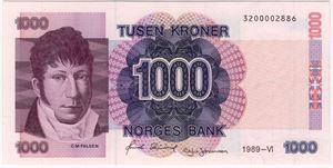 1000 kroner 1989. 65 EPQ. Kv.0