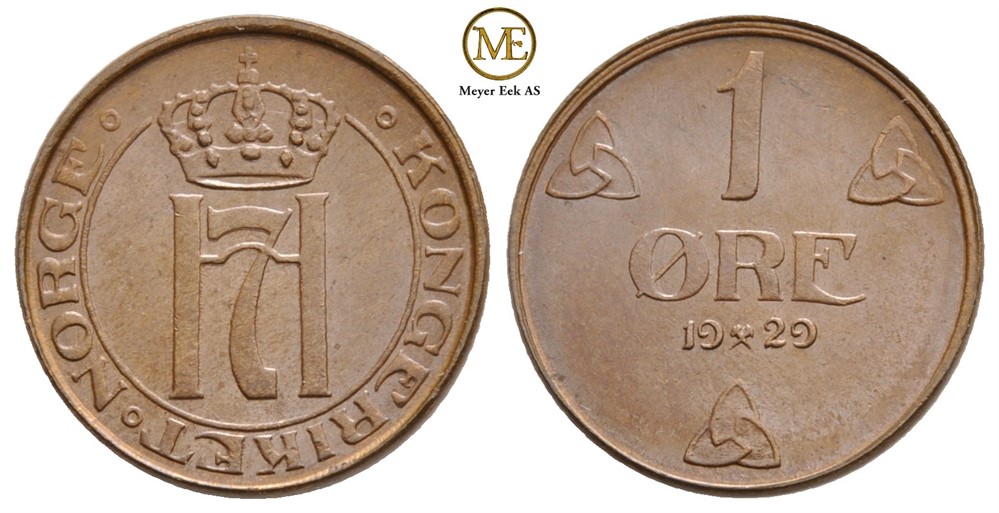 1 øre 1929 Haakon VII. Kv.0