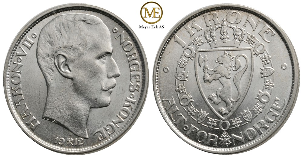 1 krone 1912 Haakon VII. Praktfult eksemplar. Kv.0