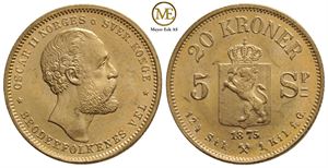 20 kroner/ 5 Spc. 1875 Oscar II. Kv.0/01