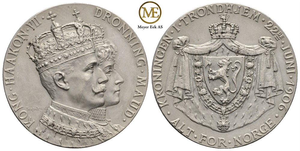 Kroningsmedalje 1906 Haakon VII. S&H284 u/hempe. Sølv. I.Throndsen. Kv.0/01