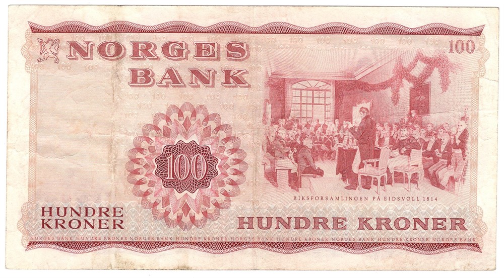 100 kroner 1965 Z.8023089. 8 million erstatningsseddel. 45b. RR-seddel. Kv.1