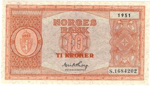 10 kroner 1951 S.1684202. Kv.0