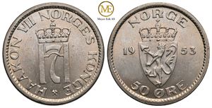 50 øre 1953 Haakon VII. Kv.0