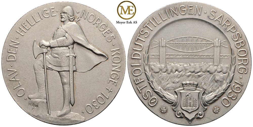 Østfoldustillingen 1930. H.Rui. Forsølvet bronse. I pen org.eske. Kv.0