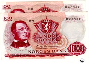 100 kroner 1968 H og 1973 U Kv.1/1+