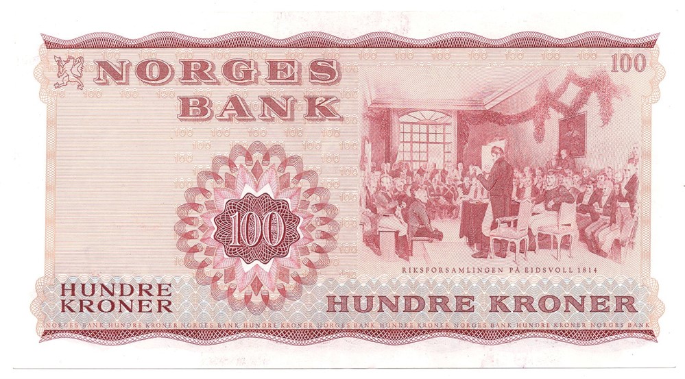 100 kroner 1972 Z.5027755. 5-million erstatningsseddel. SS-seddel. Kv.01