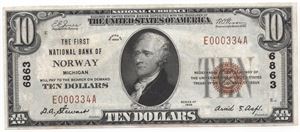 10 dollar The first national bank of Norway. Kv.01