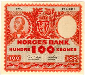 100 kroner 1957 F Kv.1+/01