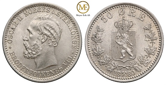 50 øre 1880 Oscar II. Kv.0