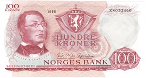 100 kroner 1968 Z.8033460. Erstatningsseddel. Kv.0