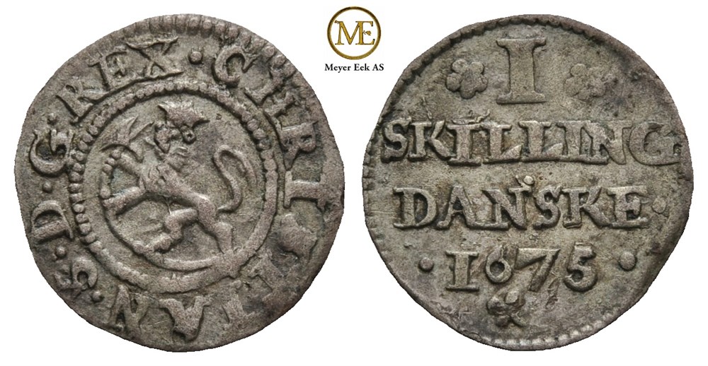 1 skilling 1675 Christian V. Kv.1+