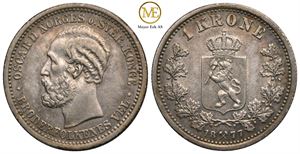 1 krone 1877 Oscar II. Kv.1+/01