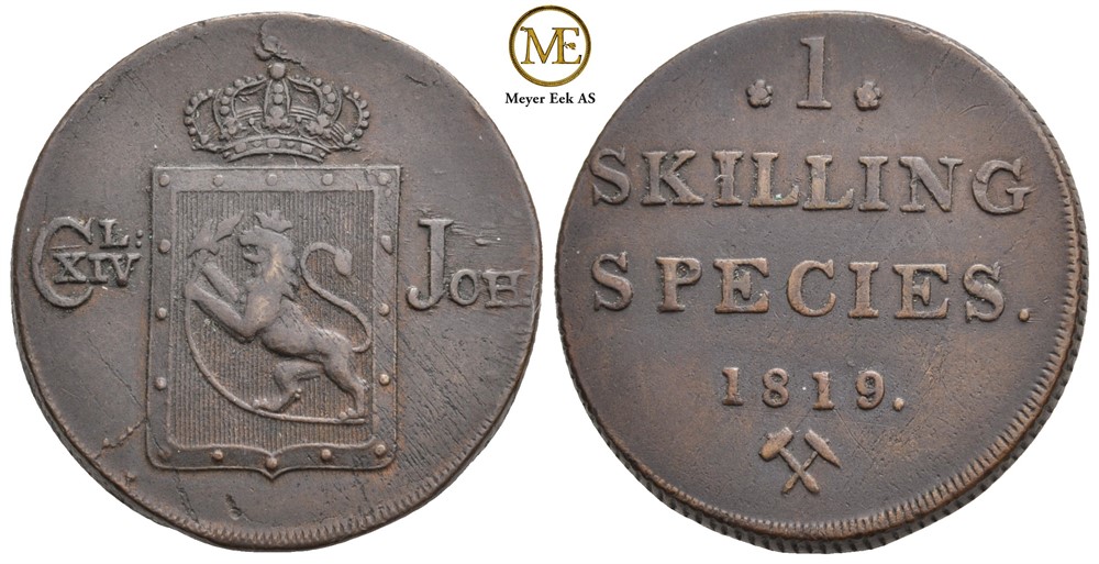 Skilling 1819 Carl XIV Johan. NM.58. Kv.1+