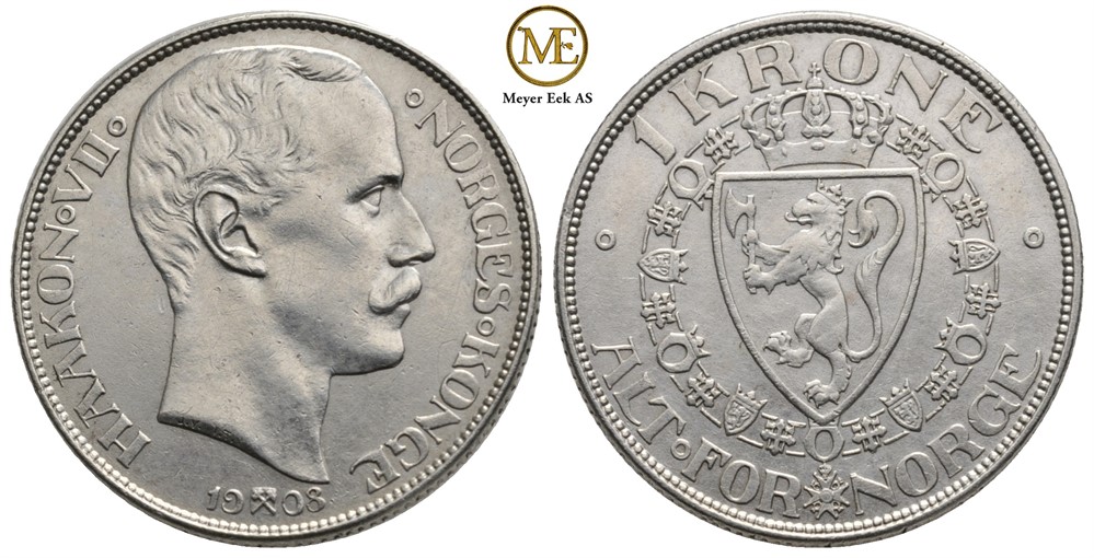 1 krone 1908 p/p Haakon VII. Kv.0/01