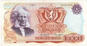 1000 kroner 1983 Z. Erstatningsseddel. Kv.1